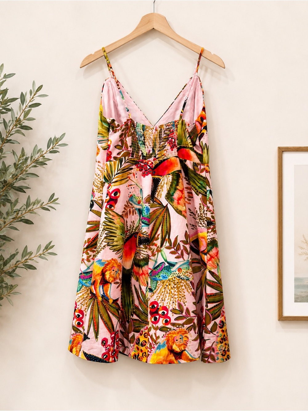 NWT FARM Rio Into The Jungle Pink Linen Viscose Lined Mini Dress XS - Picture 2 of 7